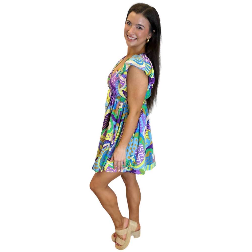 NEW MEET ME IN SANTORINI bridgette mini dress in green/purple - Picture 3 of 4